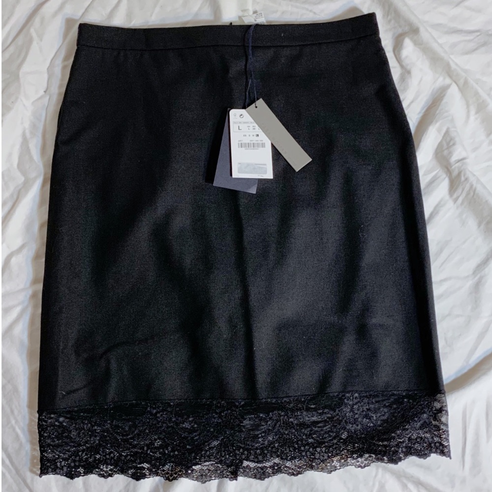 NWT Zara Studio 100% wool skirt lace trim pencil